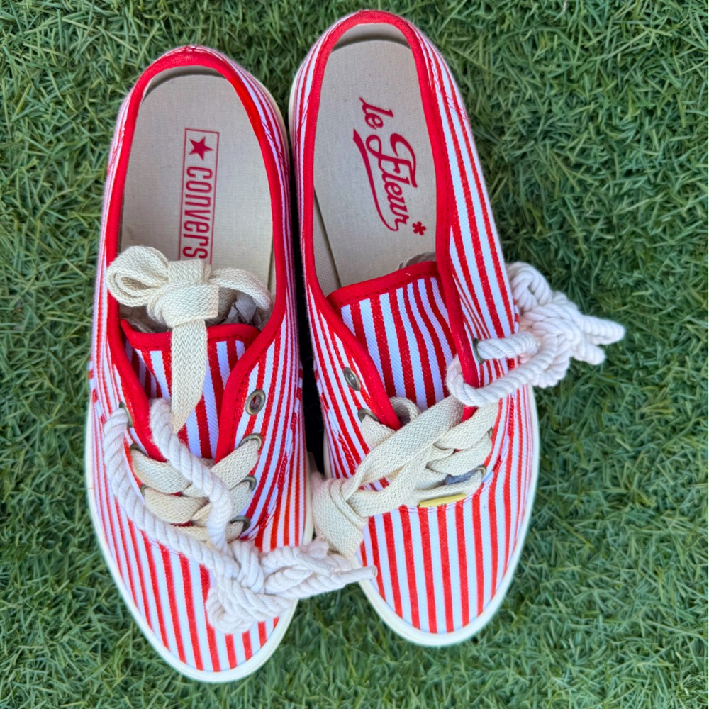 ✨Converse x Le Fleur Unisex Red and White Striped Sneakers